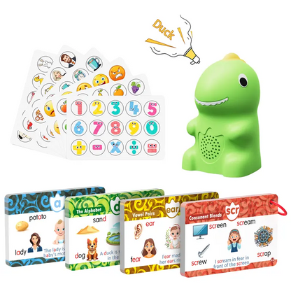 Dinosaur Talking Flash Cards for Kids, Interactive Learning Cards with Phonics & Sight Words, Montessori Educational Toy Set with 148 Cards, 592 Words and 6 Stickers