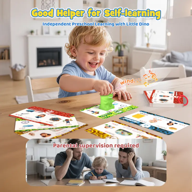 Dinosaur Talking Flash Cards for Kids, Interactive Learning Cards with Phonics & Sight Words, Montessori Educational Toy Set with 148 Cards, 592 Words and 6 Stickers