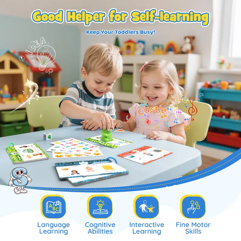 Dinosaur Talking Flash Cards for Kids, Interactive Learning Cards with Phonics & Sight Words, Montessori Educational Toy Set with 148 Cards, 592 Words and 6 Stickers